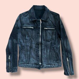 RTA Distressed Black Denim Zip Jacket